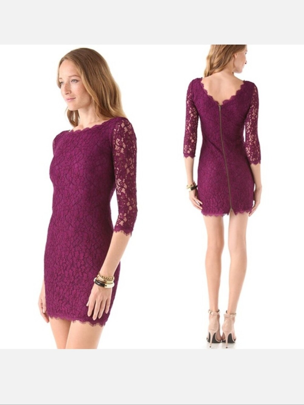 DVF Zarita Plum Purple Lace Zipper Mini Dress 6